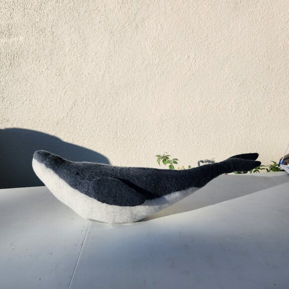 Pottery Barn Wally the Whale Pillow 22"x9" Felt Animal Decor Plush Beach Nautica - Picture 5 of 11